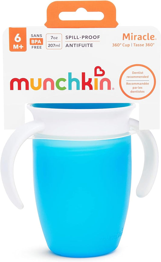 Miracle 360 Sippy Cup, Trainer Toddler Cup, BPA Free Baby Cup with Handles, Non Spill Cup, Dishwasher Safe Baby Cup, Leakproof Childrens Cup, Baby Weaning Cup from 6+ Months - 7oz/207ml, Blue