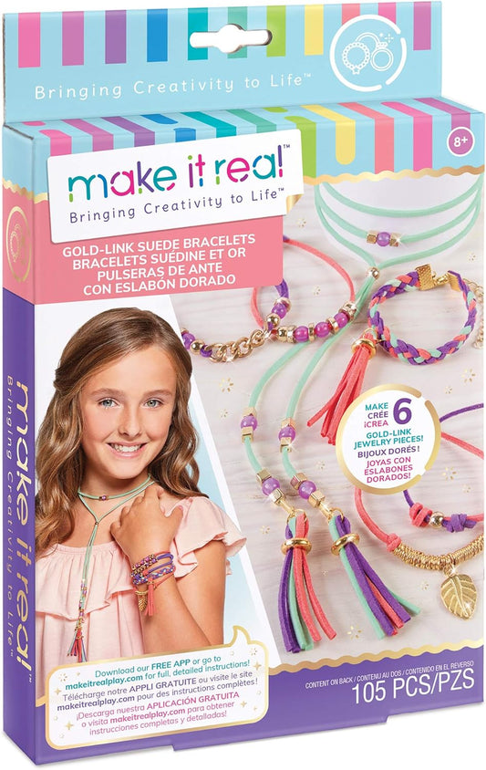 Make It Real – Gold Link Suede Bracelets. DIY Suede Bracelet & Choker Making Kit for Girls.