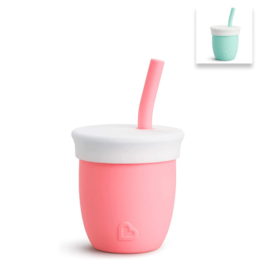 Munchkin® C’est Silicone! Open Training Cup with Straw for Babies and Toddlers 6 Months+, 4 Ounce, Coral