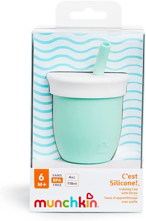 Munchkin® C’est Silicone! Open Training Cup with Straw for Babies and Toddlers 6 Months+, 4 Ounce, Coral