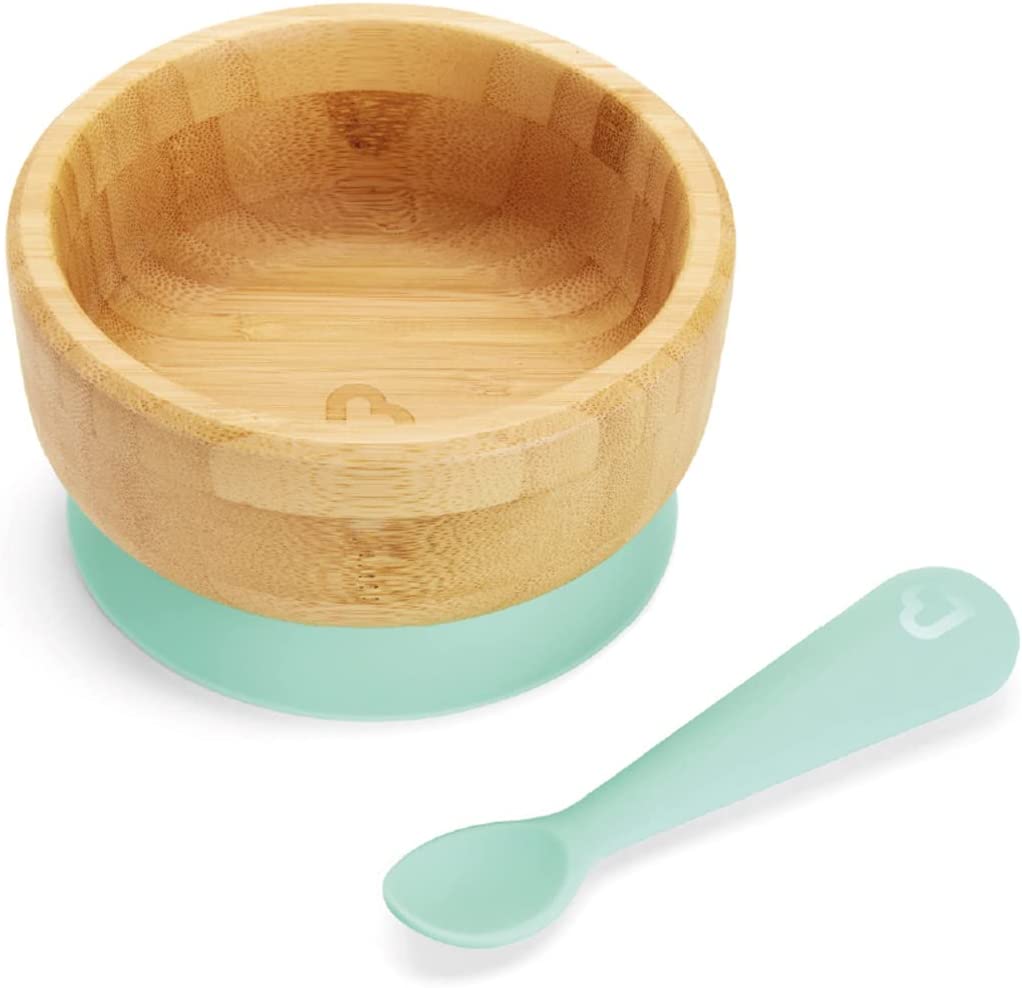 Munchkin Bambou Baby Bowl, Bamboo Bowl for Weaning, Baby Suction Bowl & Spoon Set
