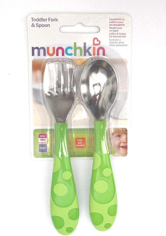 Munchkin Toddler Fork & Spoon Set 12 Months BPA Free (Green)
