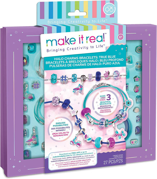 Make It Real Blue Friendship Bracelet Making Kit with Halo Charms & Beads! - Girls Jewellery - Arts and Crafts for Kids